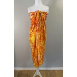 Y2K Tropical Fish Sarong Swim Cover Up Viscose Orange Yellow  Sunny Pareo O/S